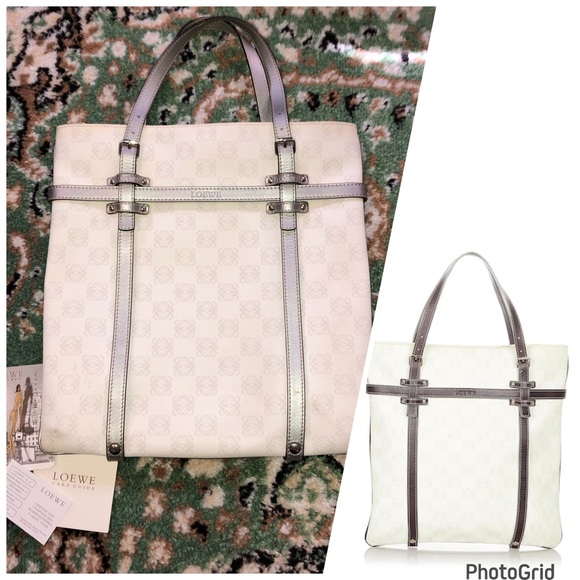 Loewe AUTHENTIC 2007 Anagram White Metallic Silver PVC Shopping Tote Bag - Picture 2 of 16